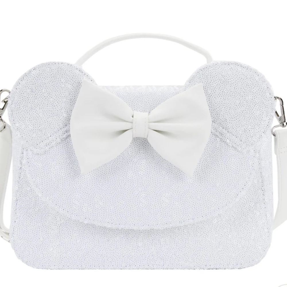 Loungefly Disney Minnie Mouse Sequin Wedding Bride Crossbody Purse Bag NWT